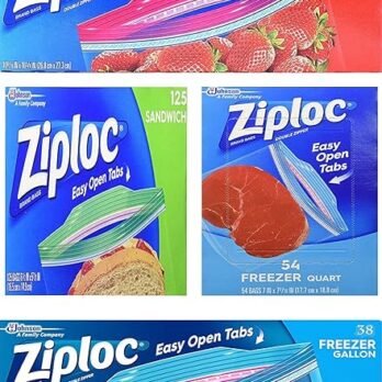 Ziploc Variety Pack – 54 Freezer Quart Bags – 38 Freezer Gallon Bags – 125 Sandwich Bags – 52 Storage Gallon Bags